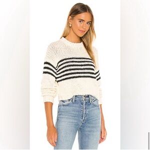 Pistola Nisha Crew Neck Sweater Chunky Knit Comfy Cozy- Black Stripes-Small- EUC